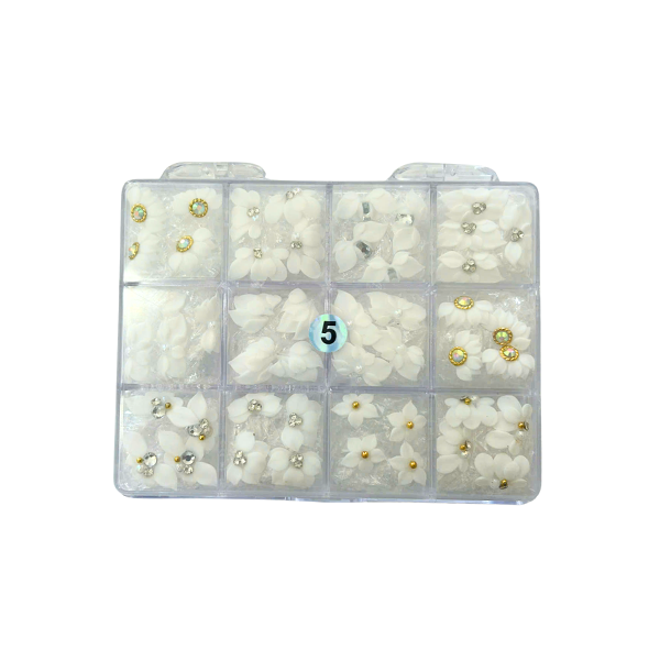 5 3D flowers white jkiocean