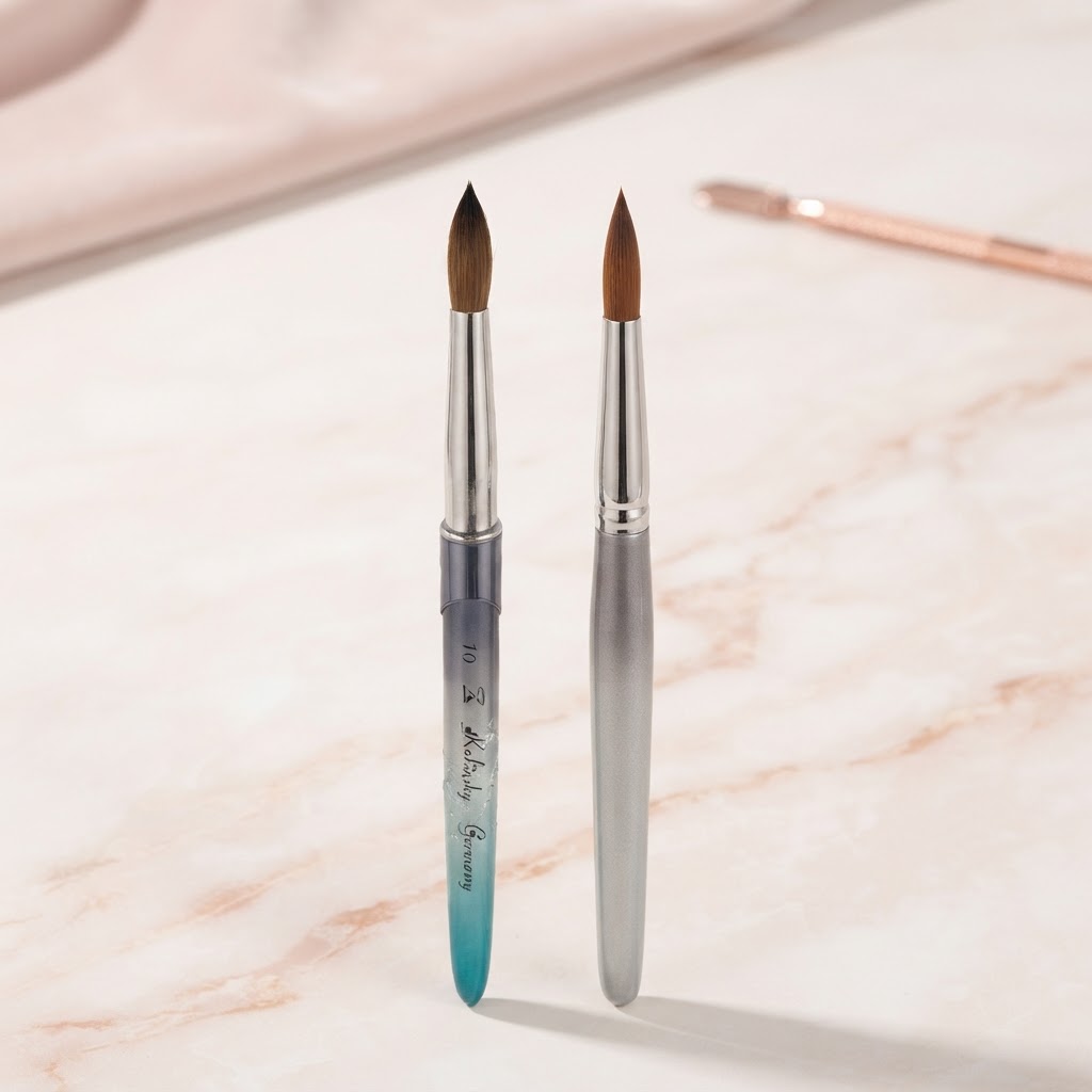Comparison of Kolinsky sable and synthetic nail brushes.