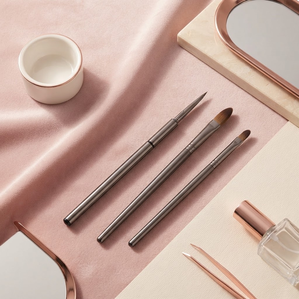 Selection of premium Kolinsky nail brushes from top brands for acrylic application.